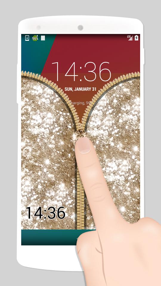 zipper lock screen with clock